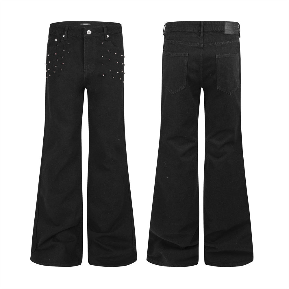 Schwarze Nieten-Wide-Leg-Flare-Jeans für Herren – Retro-Hippie-Denim
