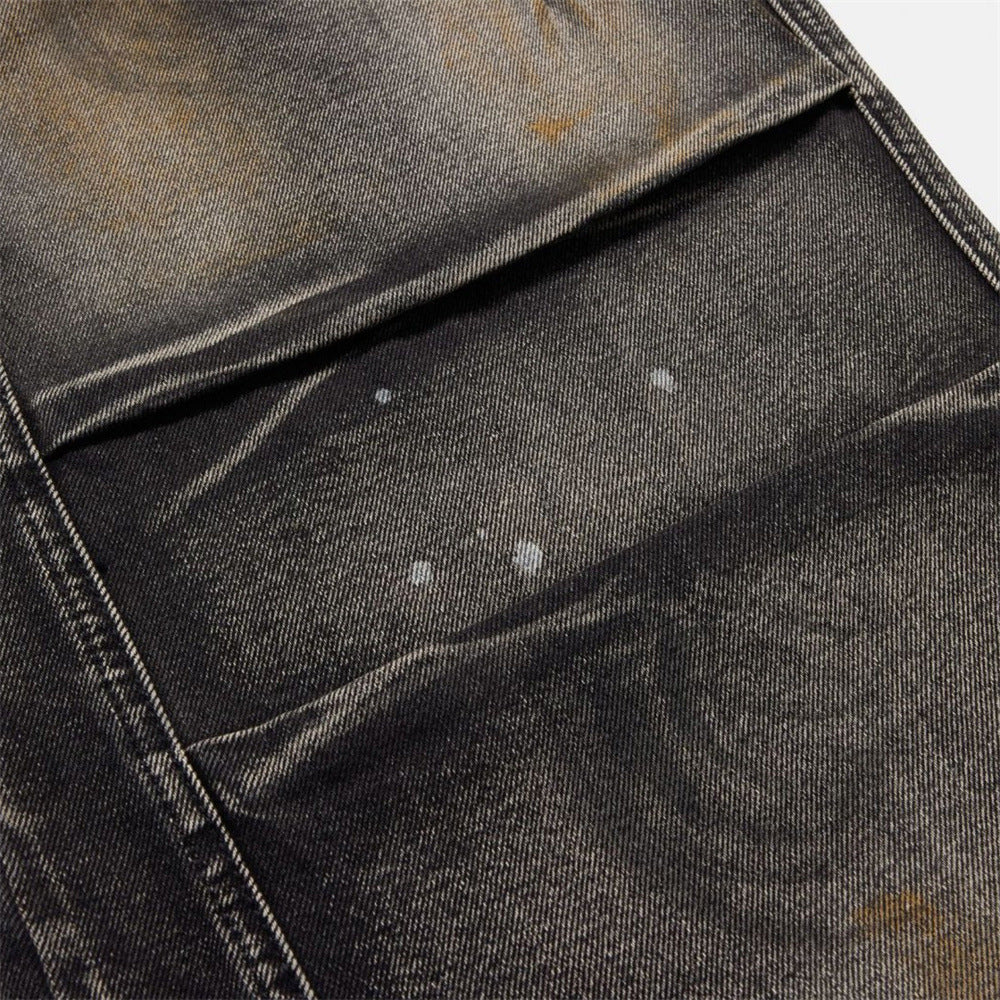 Distressed Baggy Wide-Leg Jeans – Men's Punk Washed Straight-Cut Denim with