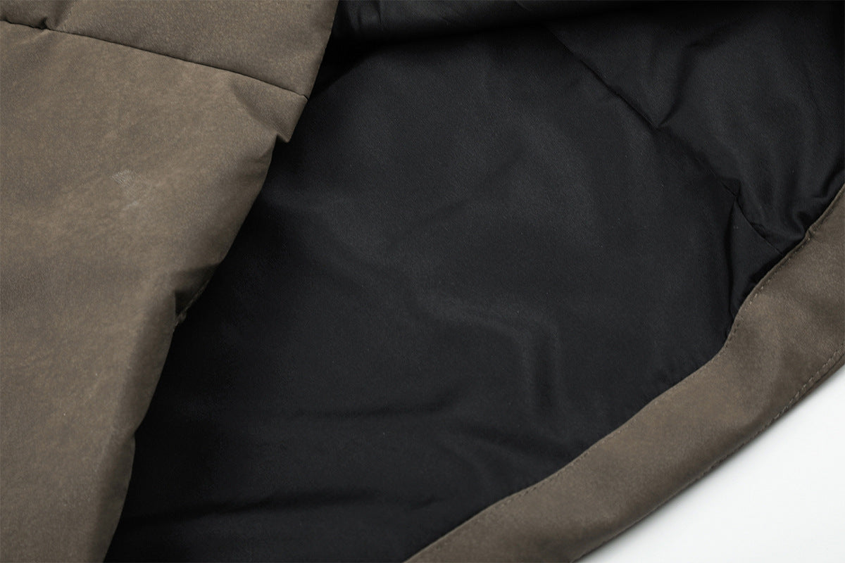 Hooded Quilted Puffer Jacket – Ribbed Panel Down Coat in Olive & Black
