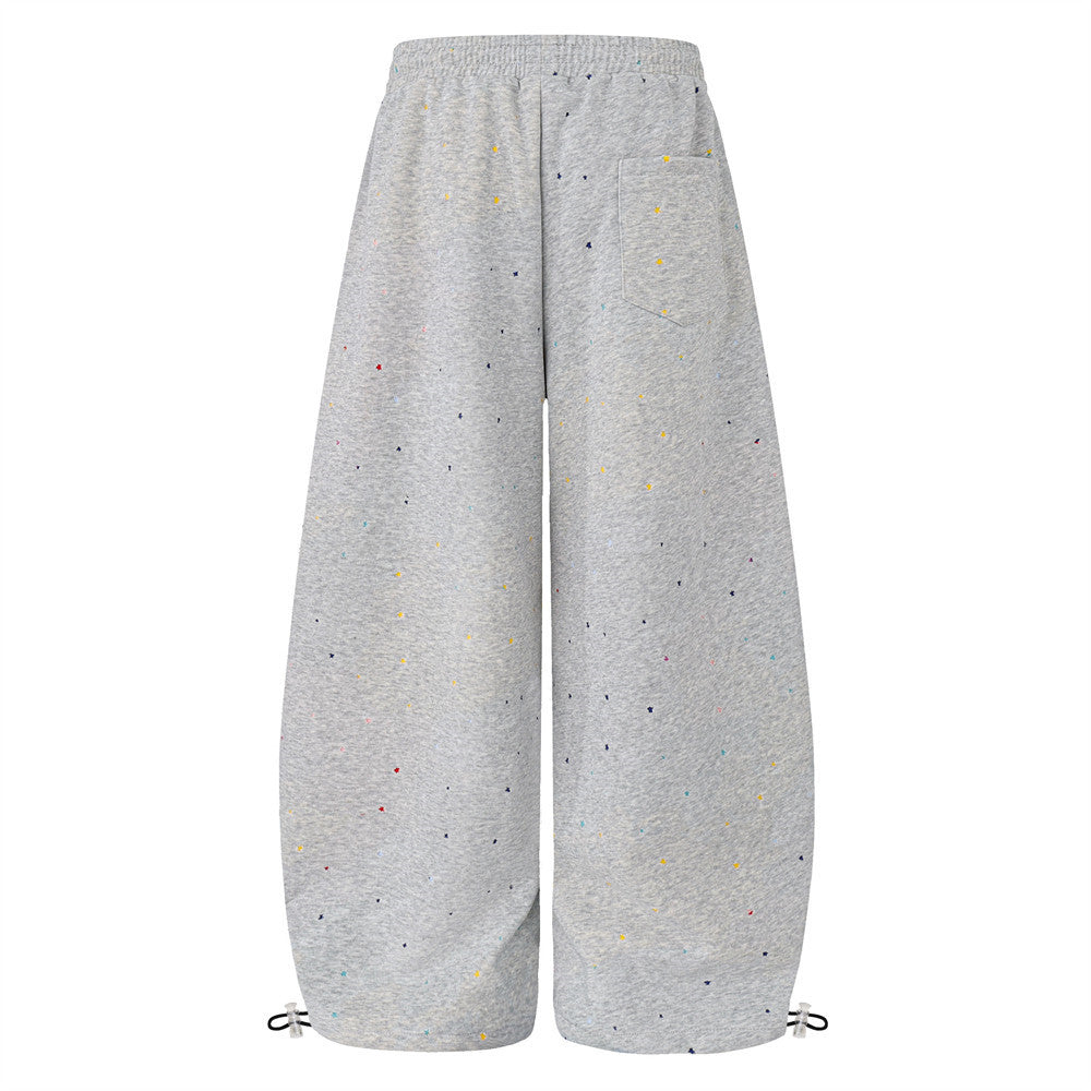 Wide-Leg Sweatpants Men – Allover Star Print & Embroidered Logo Streetwear