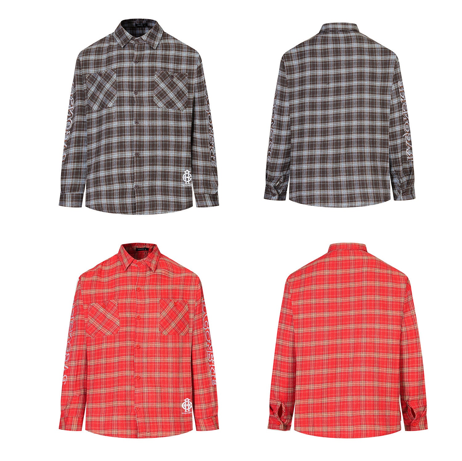 Button Up Plaid Shirt with Sleeve Embroidery – Oversized Flannel Shirt