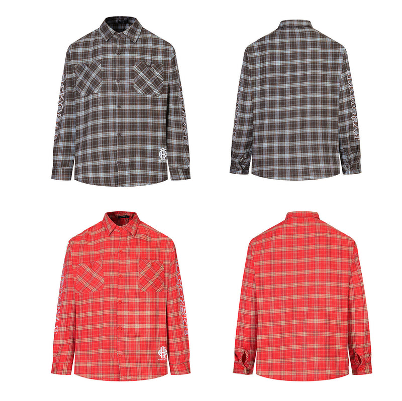 Button Up Plaid Shirt with Sleeve Embroidery – Oversized Flannel Shirt
