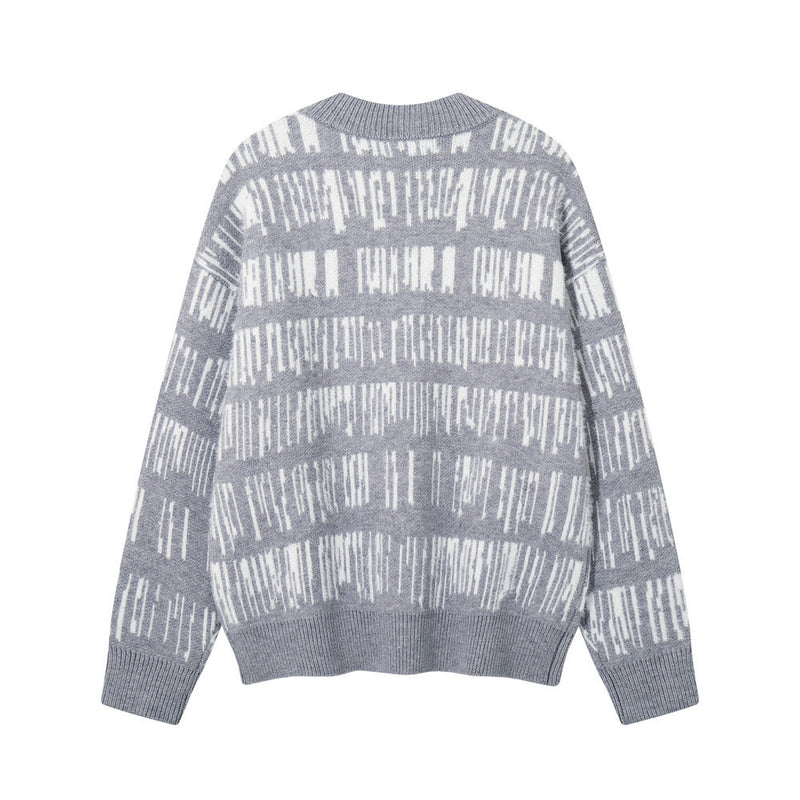 Jersey de punto jacquard a rayas con cuello henley para hombre: manga larga extragrande