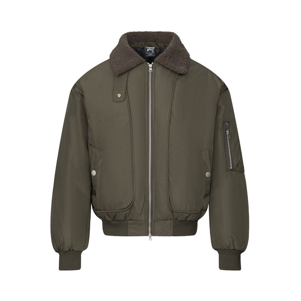 Olive Bomber Jacket Men – Sherpa Collar Padded Flight Jacket