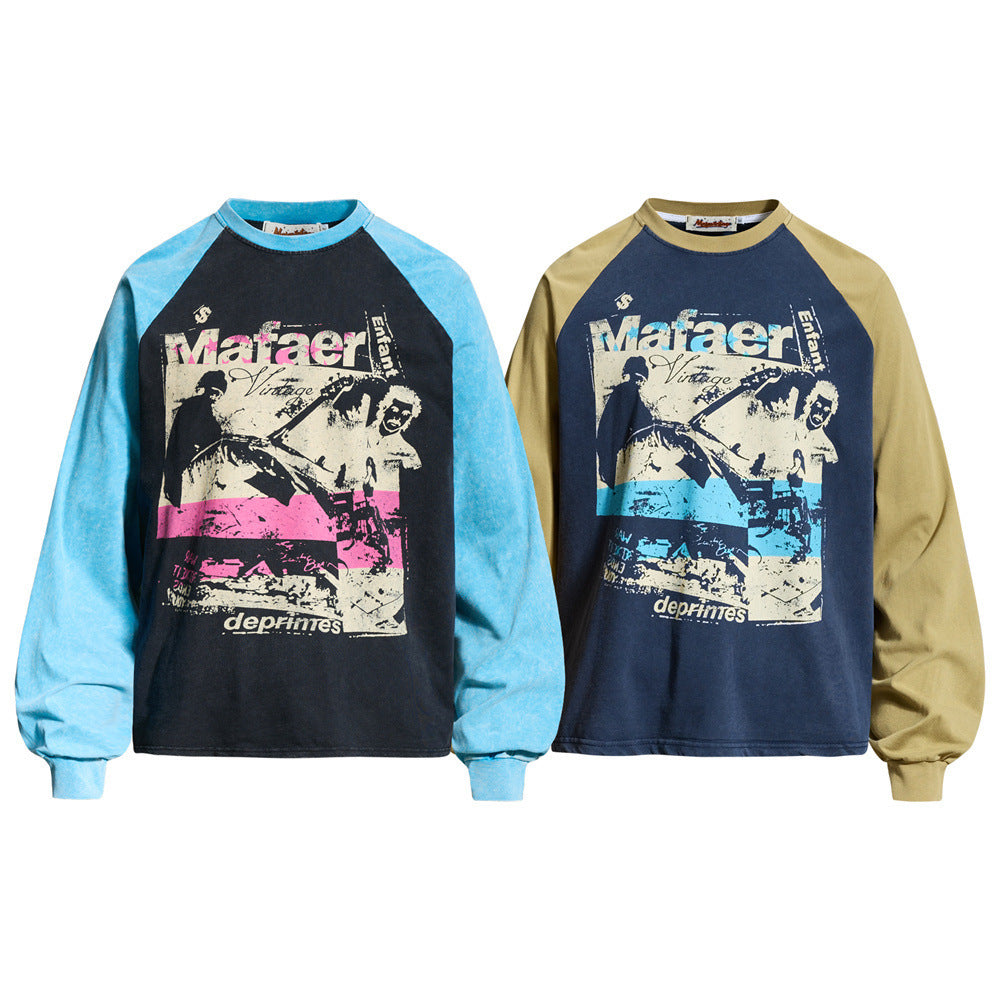 Men's Graphic Long-Sleeve Raglan T-Shirt – Colorblock Contrast Sleeve
