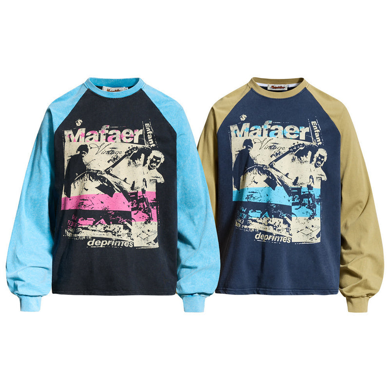 Men's Graphic Long-Sleeve Raglan T-Shirt – Colorblock Contrast Sleeve