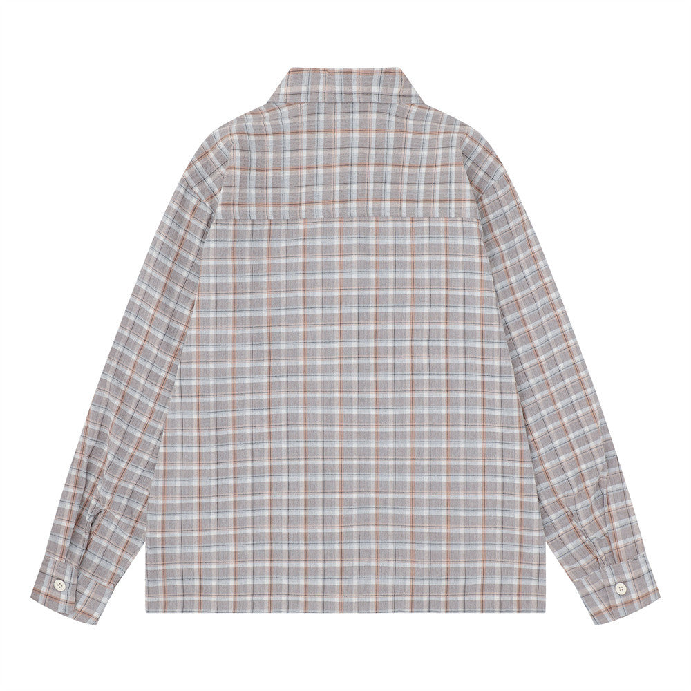 Plaid Long Sleeve Shirt – Oversized Fit with Raw-Edge Appliqué Detail