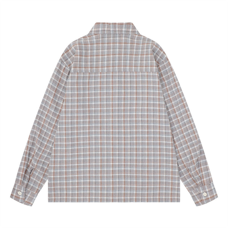 Plaid Long Sleeve Shirt – Oversized Fit with Raw-Edge Appliqué Detail