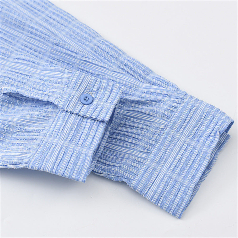 Men's Plaid Textured Long-Sleeve Oversized Button-Up Shirt