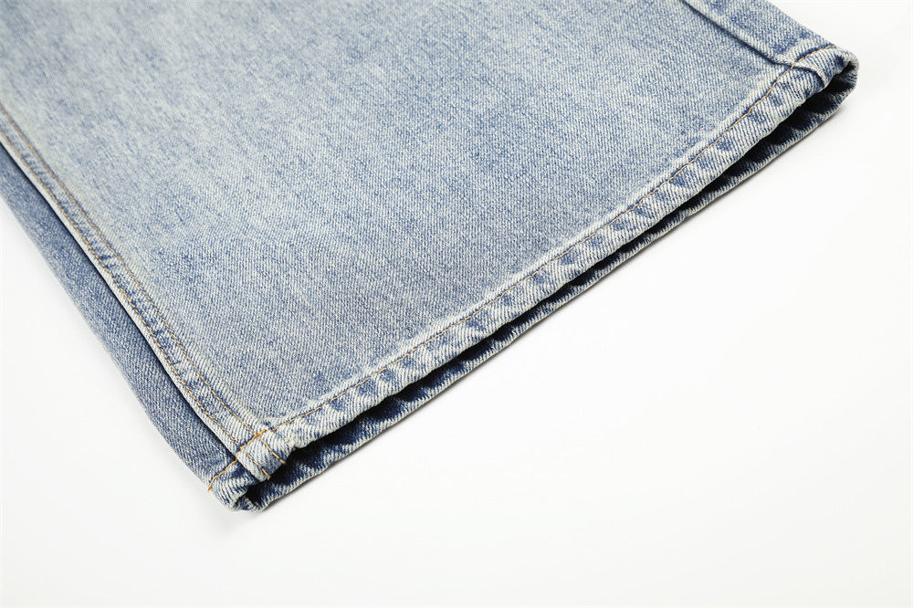Wide-Leg Distressed Jeans – Men's Light Wash Ripped Straight-Fit Denim