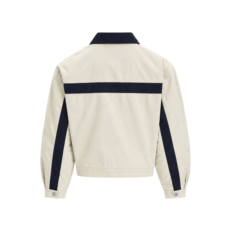 Colorblock Zip-Up Men's Casual Jacket – Two-Tone Contrast Panel