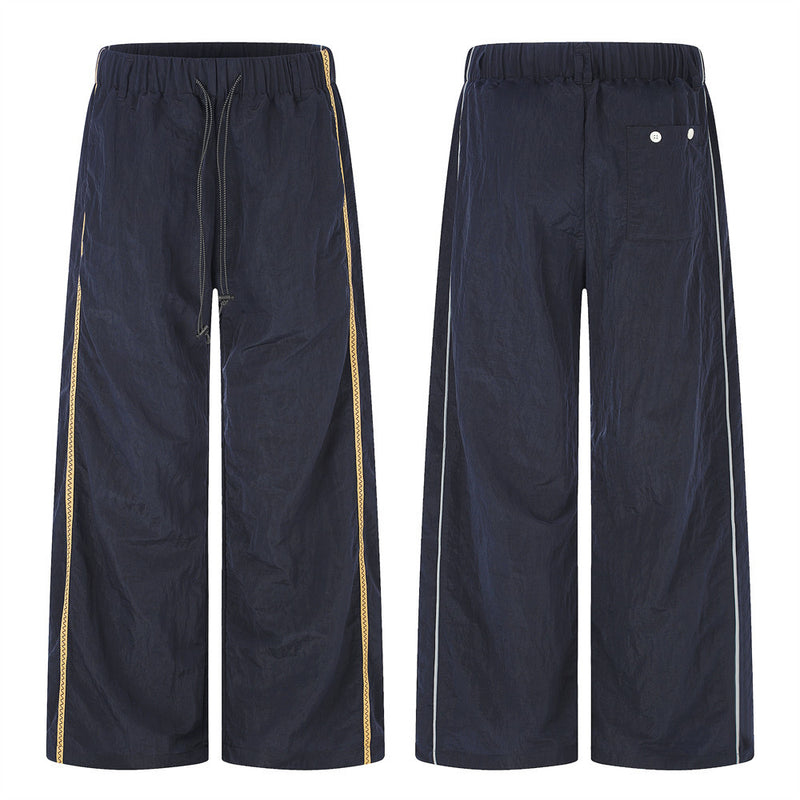 Wide-Leg Track Pants with Gold Side Stripe and Drawstring Waist