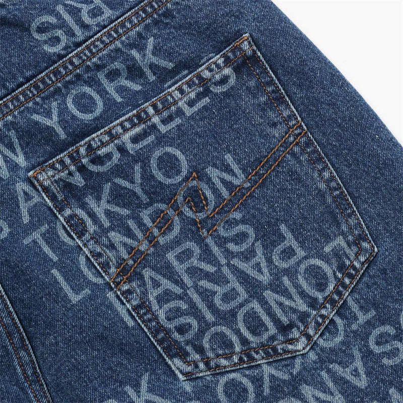 Men's Wide Straight-Leg Jeans – Allover City Names & Lightning Bolt Print