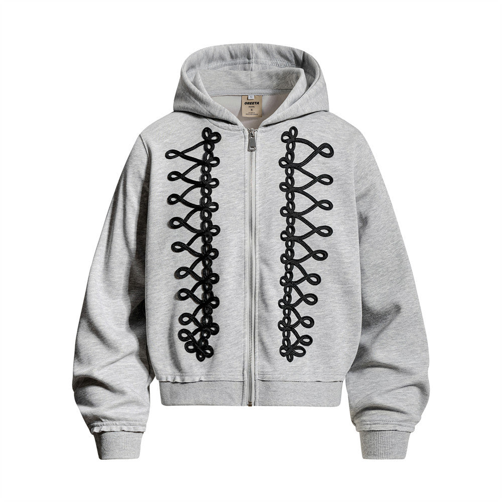 Oversized Zip-Up Hoodie Men – Rope Lace Detail Wide-Leg Sweatpants Set