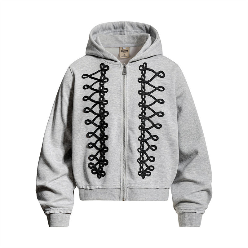 Oversized Zip-Up Hoodie Men – Rope Lace Detail Wide-Leg Sweatpants Set