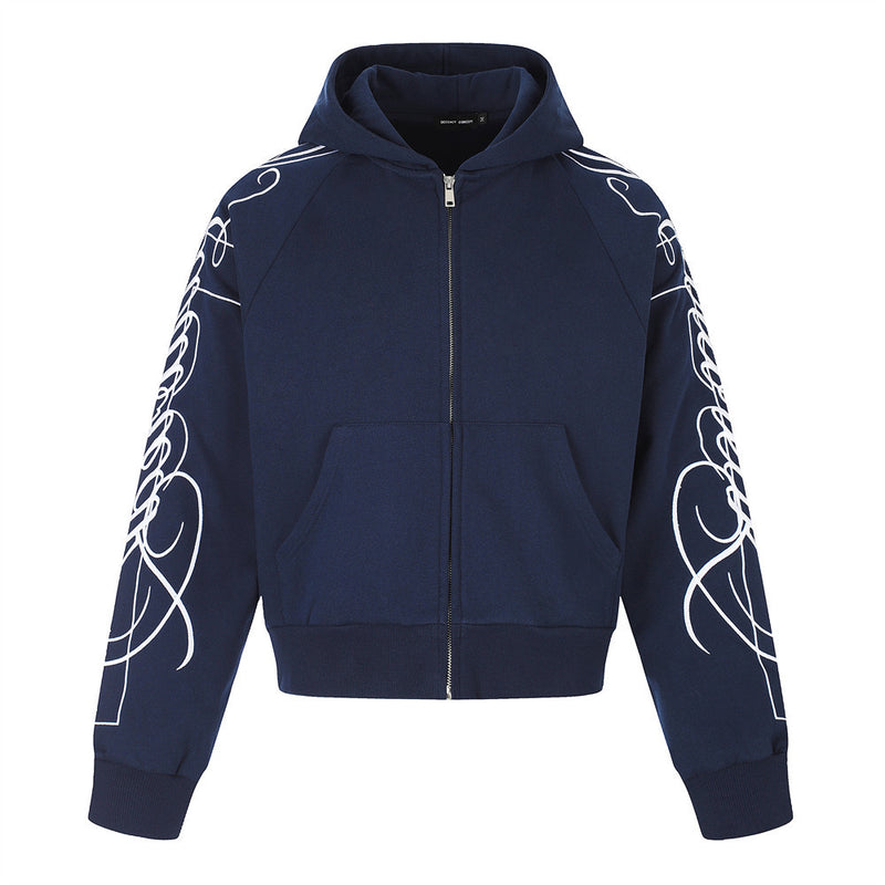 Hoodie zippé à motif script – Cardigan streetwear imprimé sur les manches