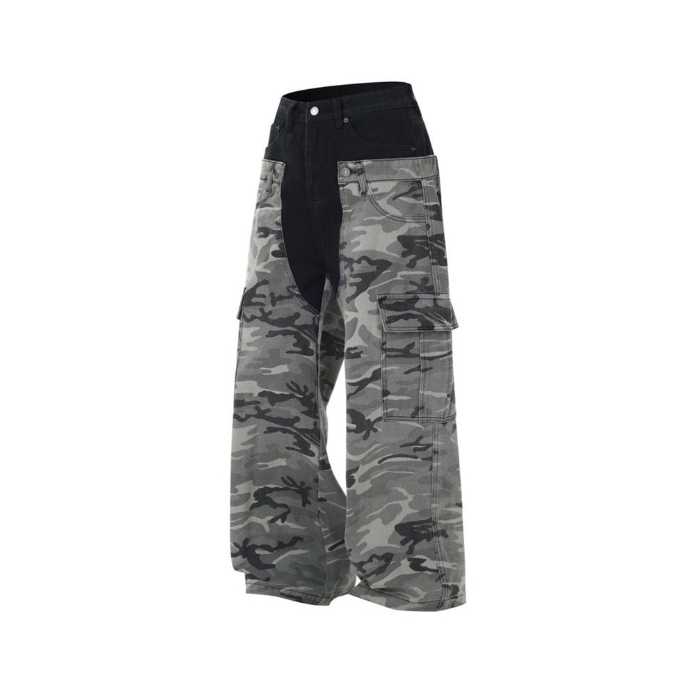 Men's Camo Cargo Pants – Faux Two-Piece Baggy Wide-Leg Denim