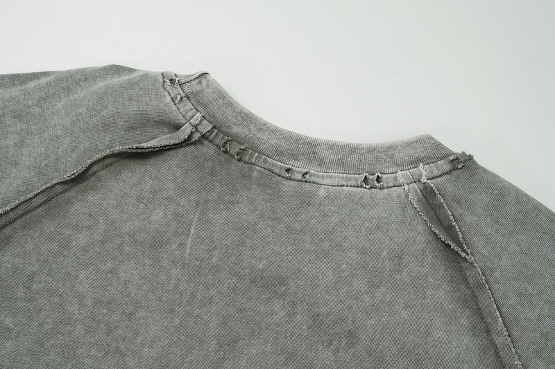 Camiseta de manga larga efecto dos piezas de lavado ácido con costuras de borde sin rematar