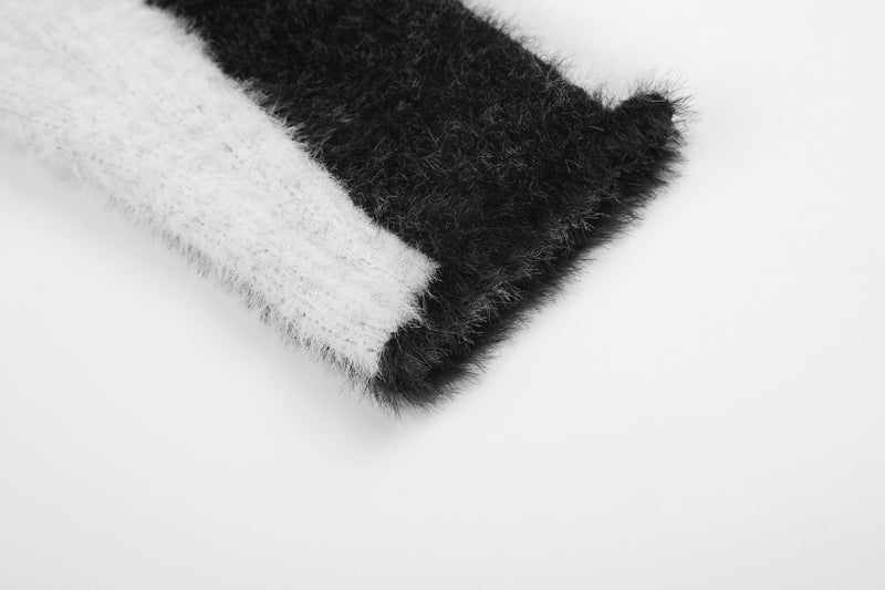 Stars & Stripes Fuzzy Knit Sweater – Black & White American Flag Pattern