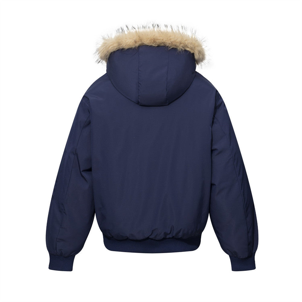 Diagonal Zip Hooded Bomber Jacket with Faux Fur Trim – Oversized Winter Puffer