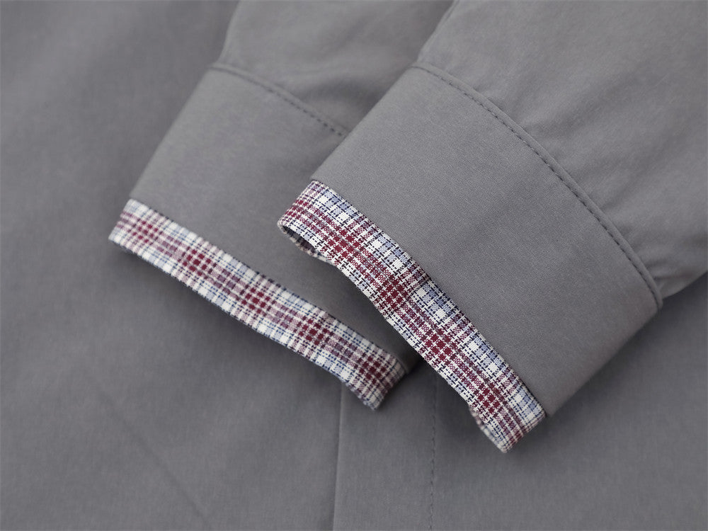 Men's Faux Two-Piece Plaid Collar Long Sleeve Shirt – Double-Layer Spliced