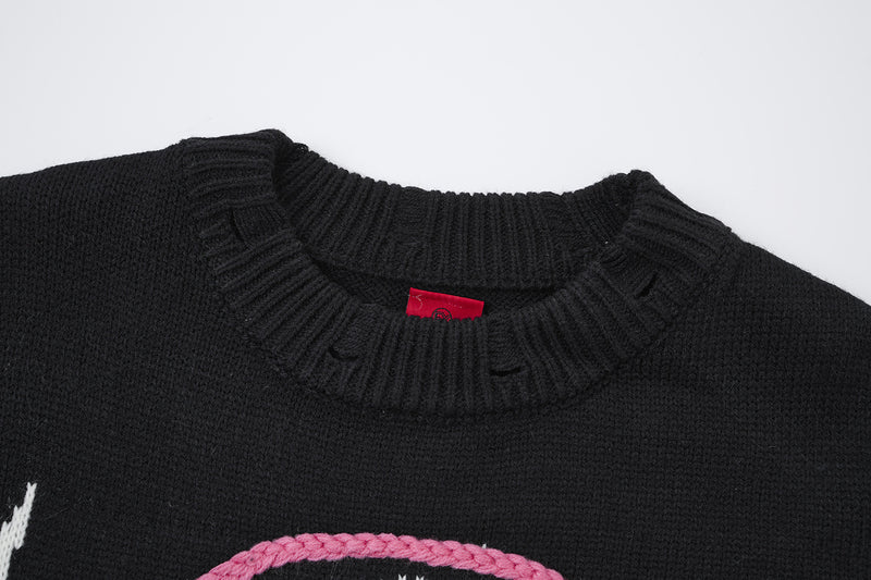 Pull en maille tête de mort & fémurs – Col rond streetwear punk