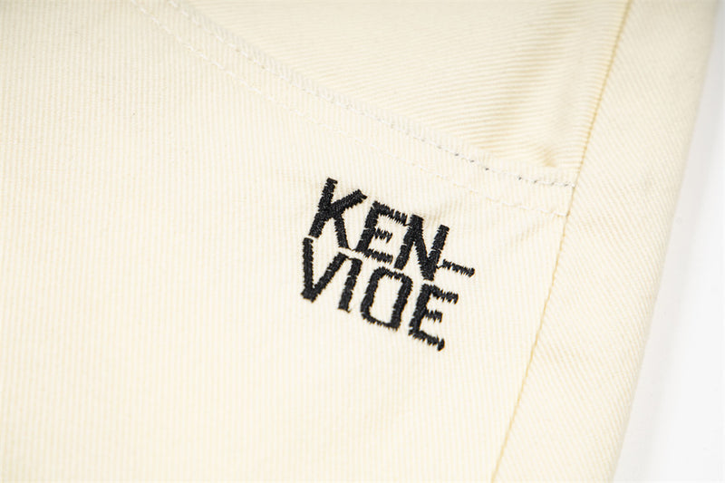 Wide-Leg Jeans with Letter Embroidery & Logo Waistband — Off White