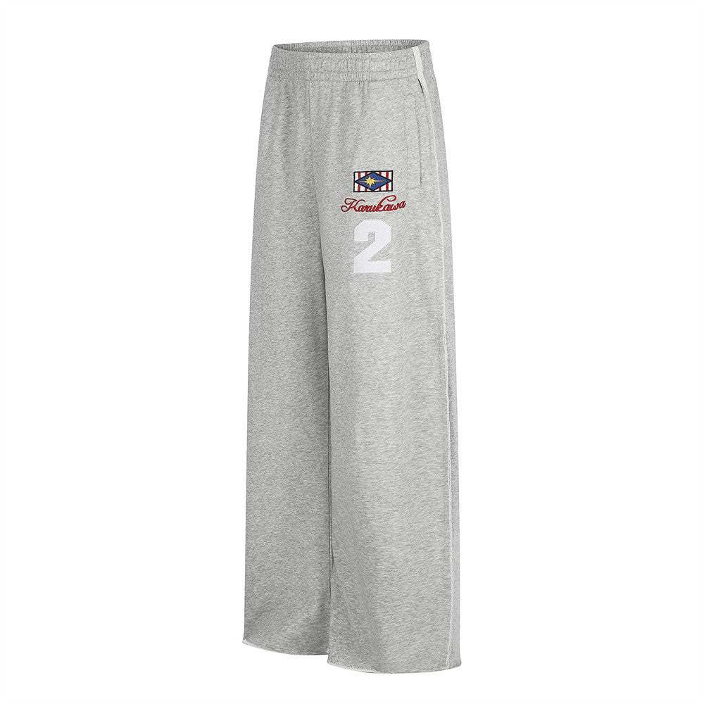 Wide-Leg Sweatpants with Embroidered Number Graphic