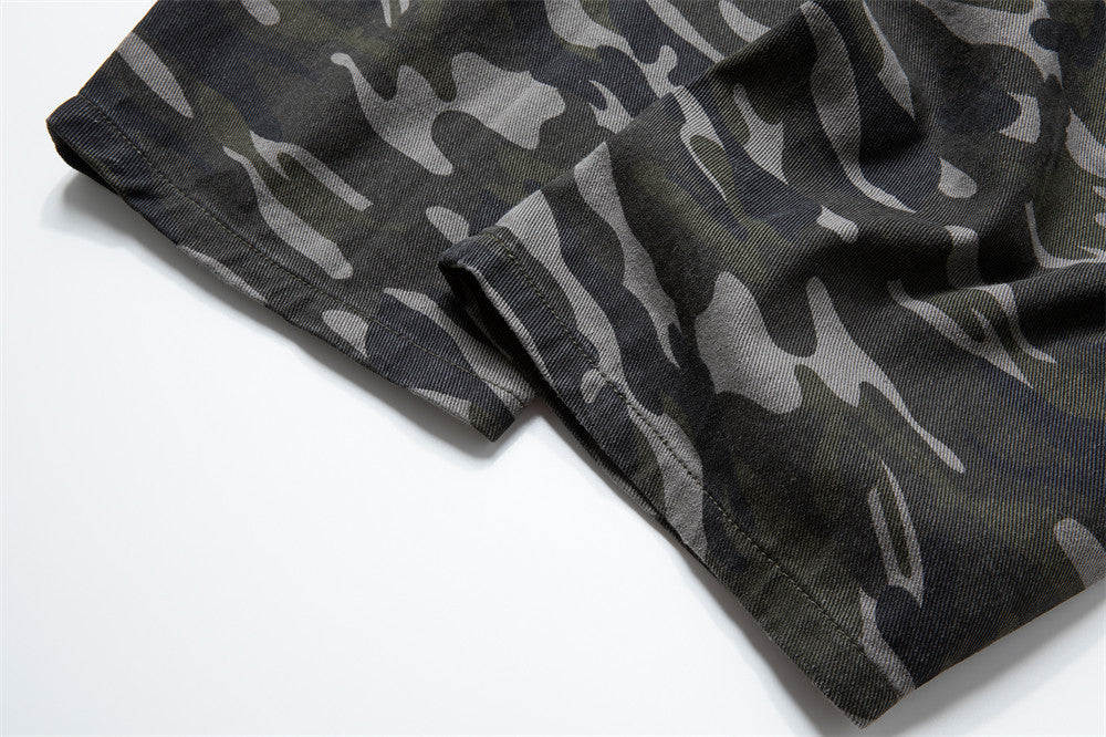 Wide-Leg Camo Cargo Pants – Baggy Fit Dark Green Camouflage Trousers