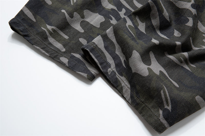 Wide-Leg Camo Cargo Pants – Baggy Fit Dark Green Camouflage Trousers