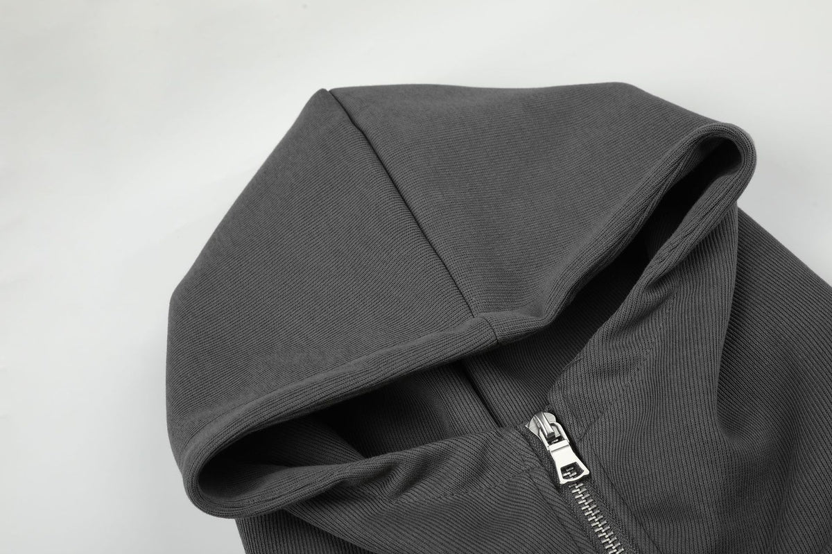 Graphic Zip-Up Hoodie – Dark Grey Studded Streetwear Cardigan with Anime Print