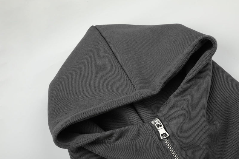 Graphic Zip-Up Hoodie – Dark Grey Studded Streetwear Cardigan with Anime Print