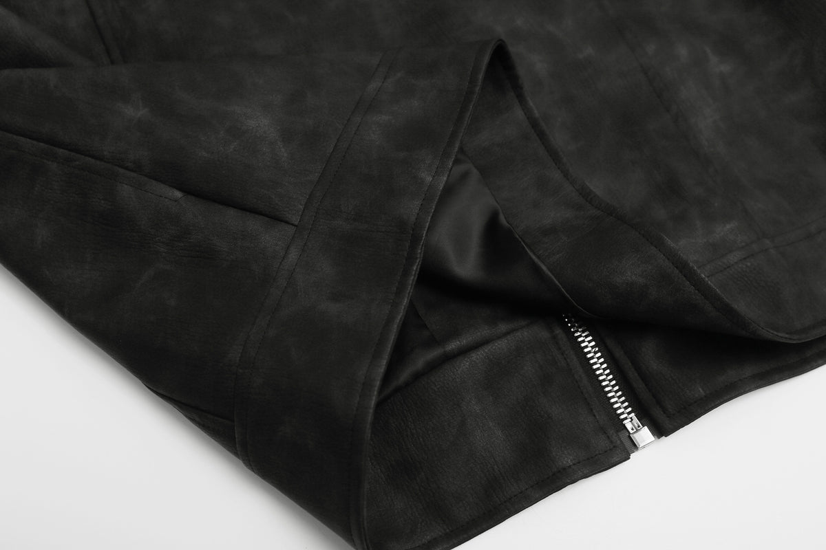 Military-Style Faux Leather Jacket – Punk Band Collar with Decorative Buttons