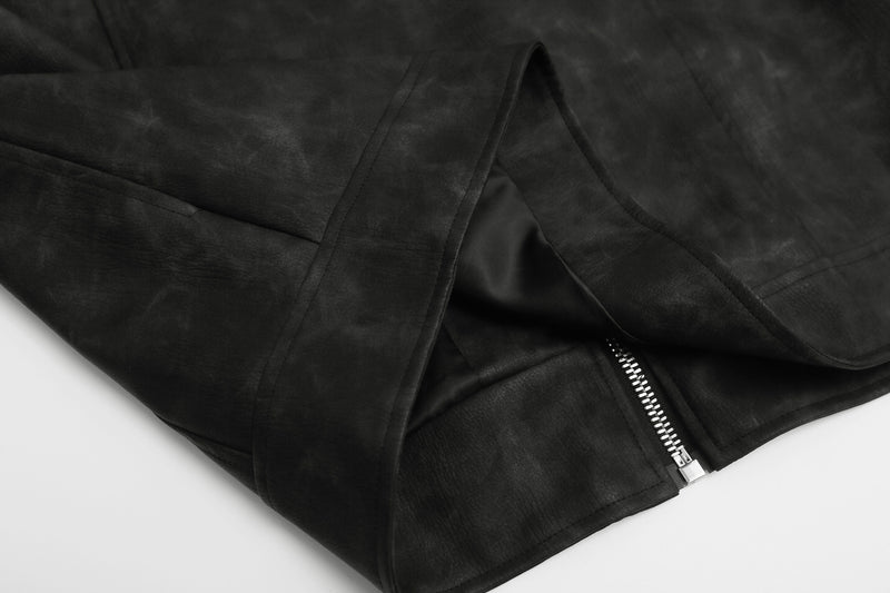 Military-Style Faux Leather Jacket – Punk Band Collar with Decorative Buttons