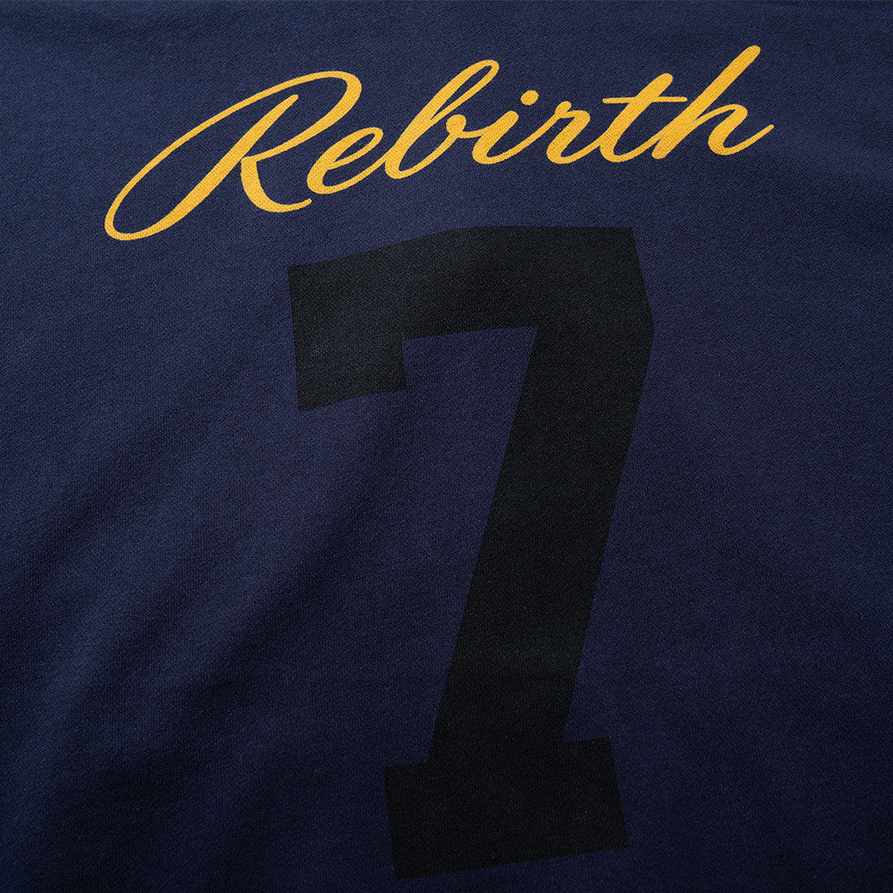 Rebirth 7 Colorblock-Zip-Hoodie – Distressed Varsity-Sweatshirt in Navy & Creme