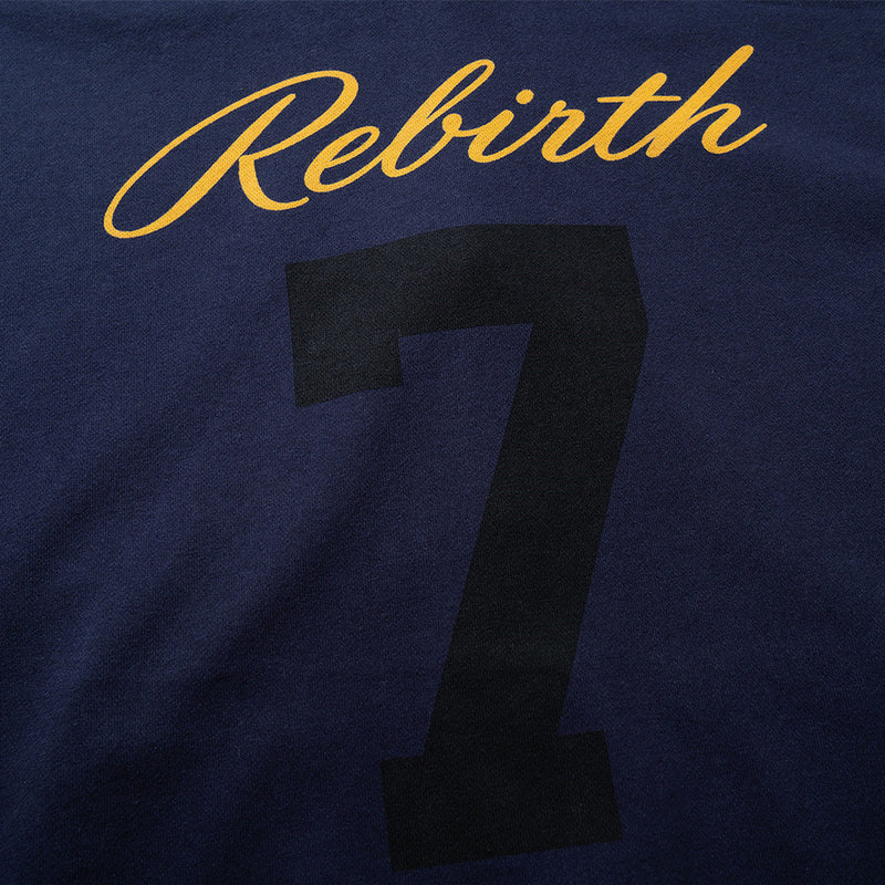 Rebirth 7 Colorblock-Zip-Hoodie – Distressed Varsity-Sweatshirt in Navy & Creme