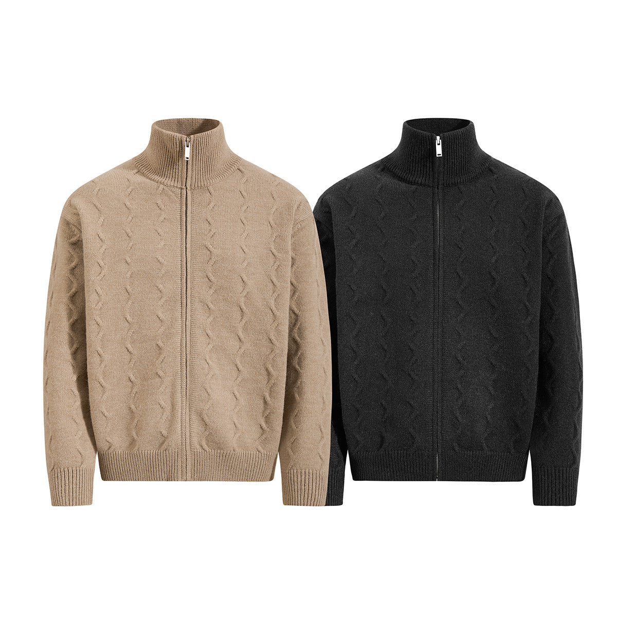 Men's Cable Knit Full-Zip Turtleneck Sweater Jacket