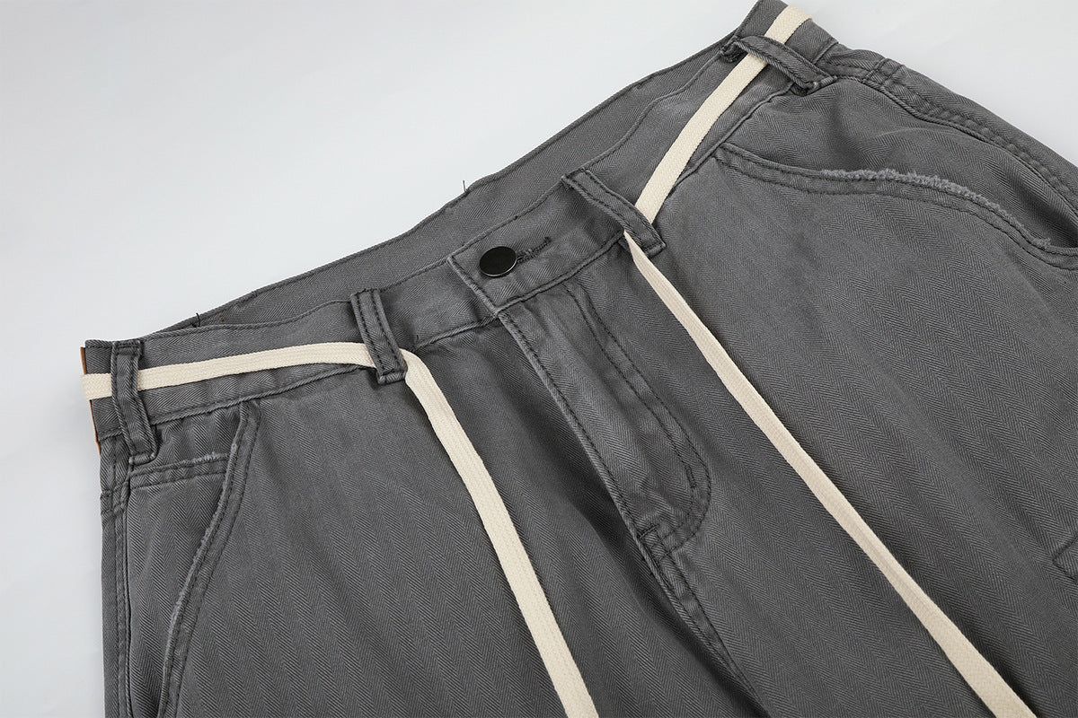 Wide-Legged Cargo Pants – Charcoal Grey Multi-Pocket Straight Leg