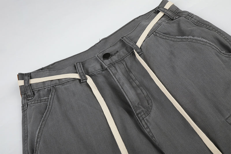 Wide-Legged Cargo Pants – Charcoal Grey Multi-Pocket Straight Leg