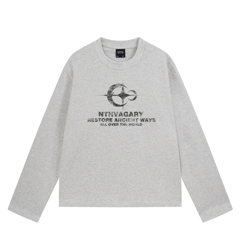 Graphic Long Sleeve T-Shirt – NTHVAGARY Star Compass Print Crew Neck