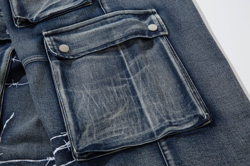 Wide-Leg Cargo Jeans with Barbed Wire Embroidery – Baggy Streetwear Denim