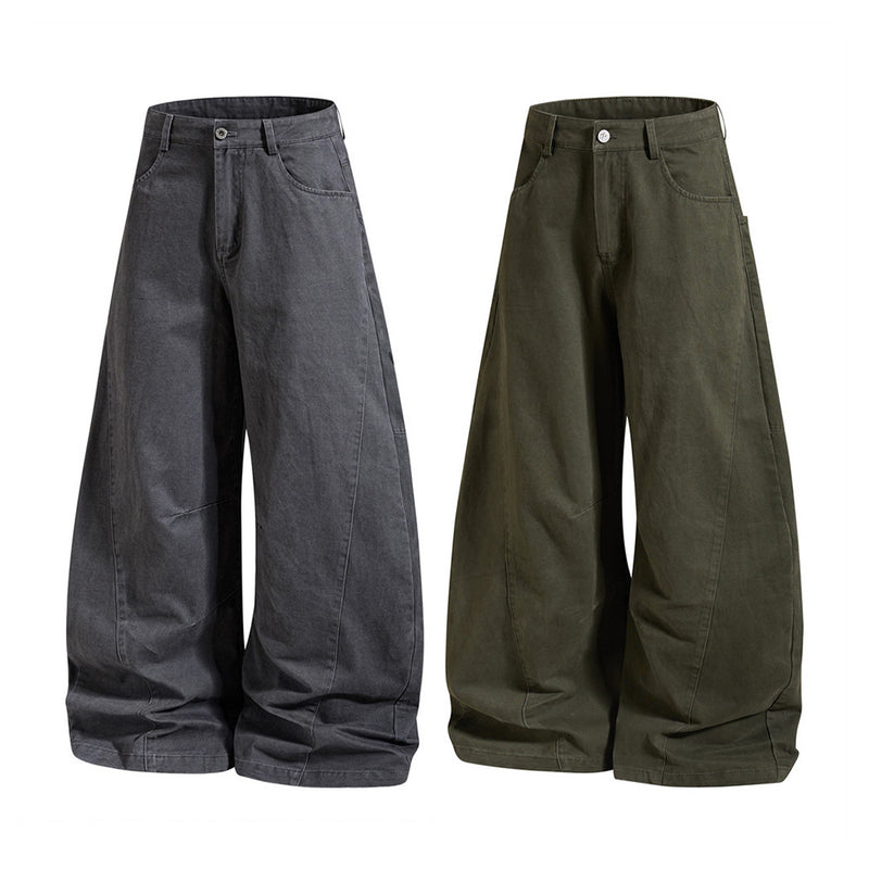Baggy Cargo Pants Mens Wide-Leg Barrel Fit Vintage Washed Trousers