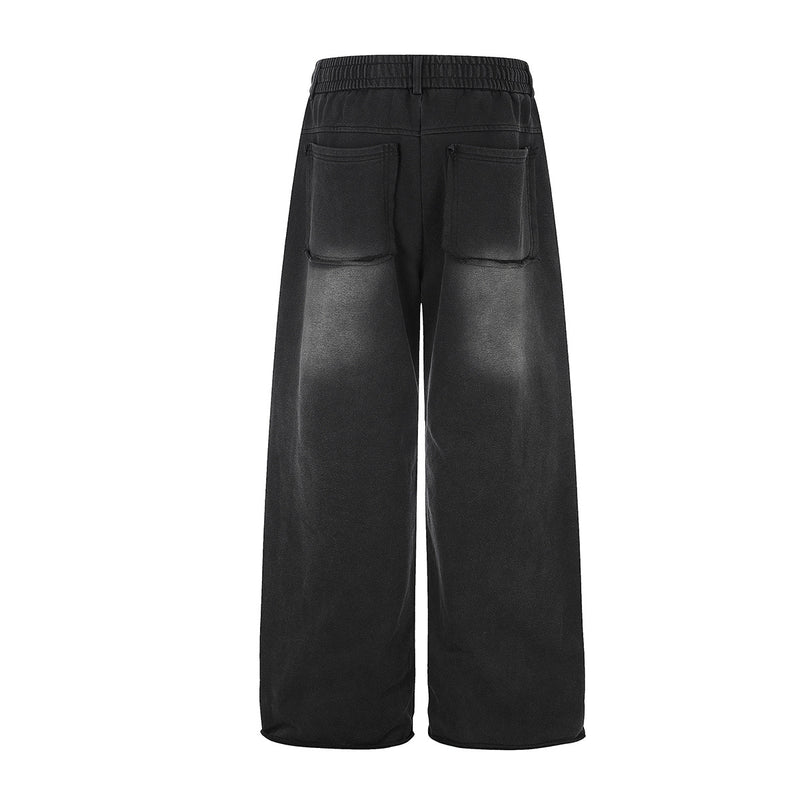 Pantalon de survêtement wide leg – Jogger droit noir délavé à œillets métalliques