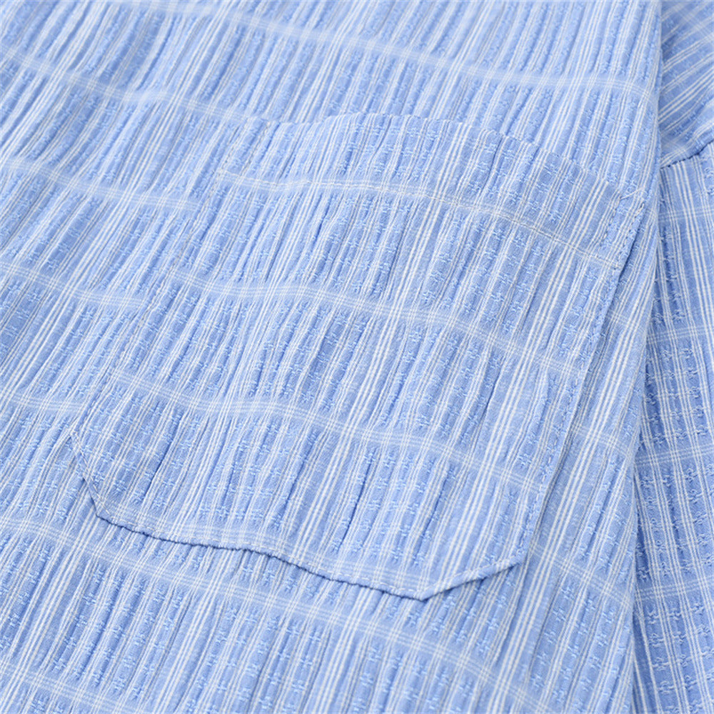 Men's Plaid Textured Long-Sleeve Oversized Button-Up Shirt