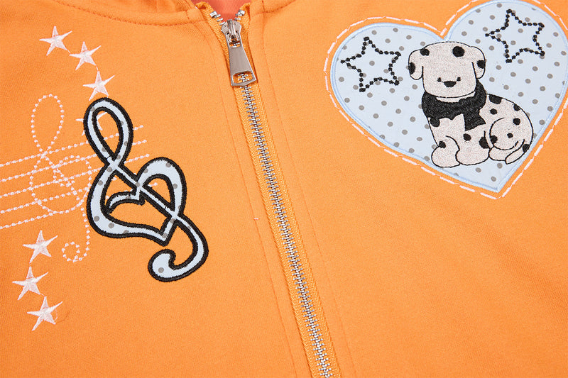 Sweat à capuche graphique bleu marine – Sweat cropped zippé avec écusson chien cartoon