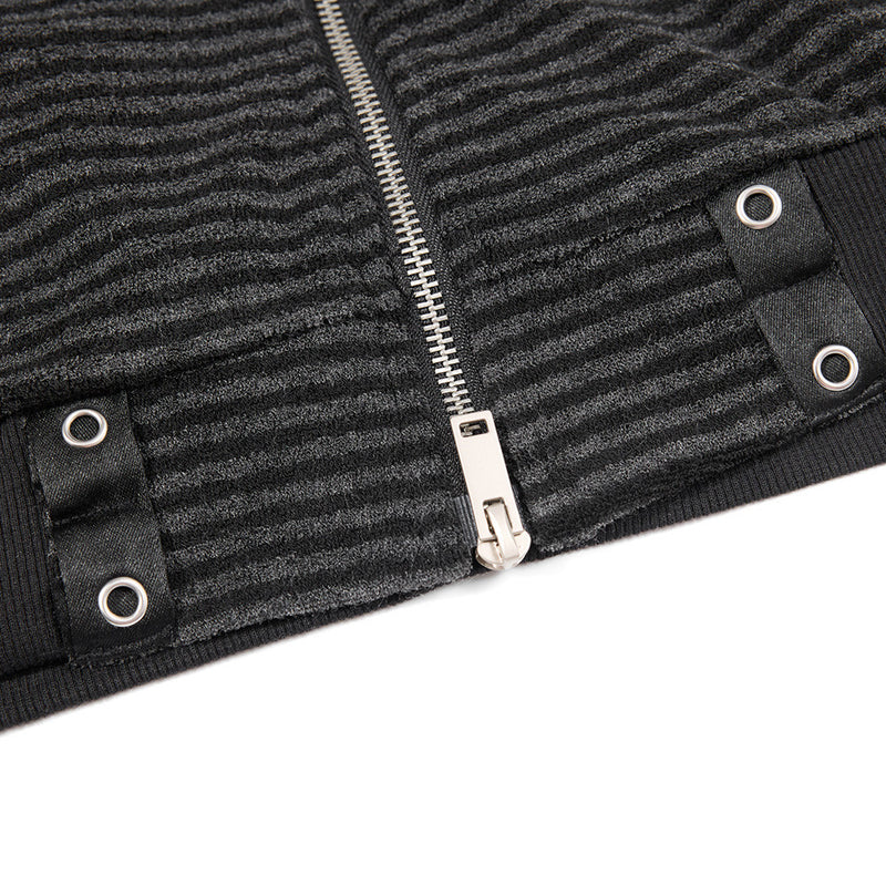 Chaqueta de rayas con cuello mao y cremallera para hombre, con detalles de ojales metálicos