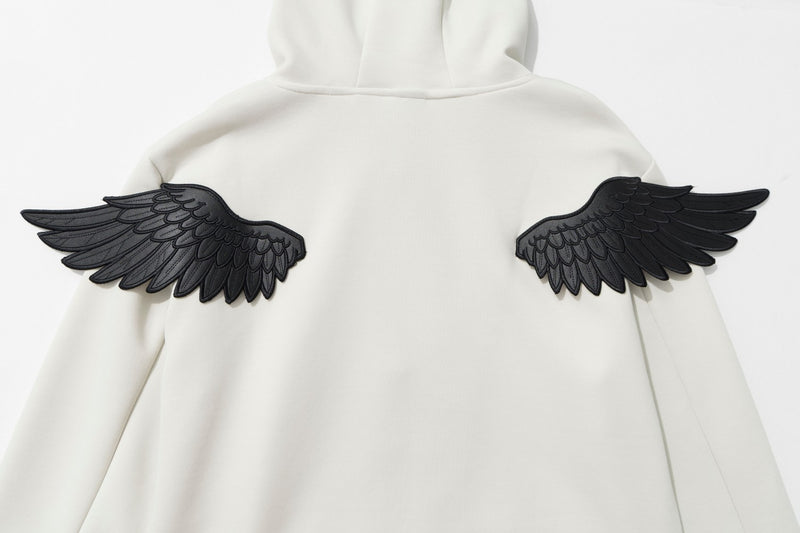 Angel Wings Zip-Up Hoodie with Crown Embroidery & Oversized Zipper