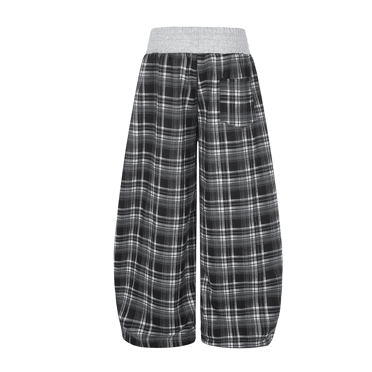 Plaid Wide-Leg Sweatpants with Drawstring Waist & Script Graphic