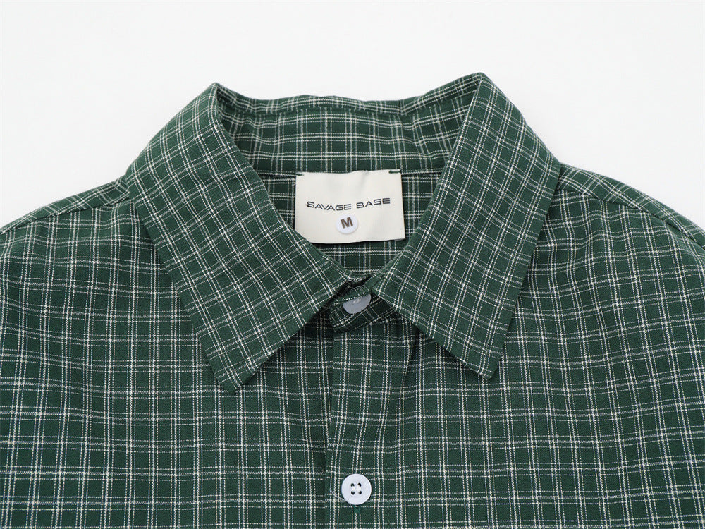 Men's Oversized Plaid Graphic Button-Up Shirt – Vintage Distressed Print Long