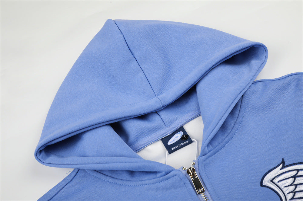 Embroidered Zip-Up Hoodie – Oversized Streetwear Varsity Style